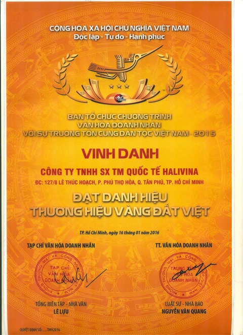 CHỨNG NHẬN THƯƠNG HIỆU VÀNG