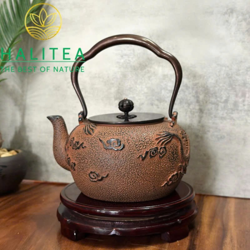 Ấm Gang Đúc Song Long Tranh Châu 1.3L - Ấm Đun Trà Gang Cao Cấp