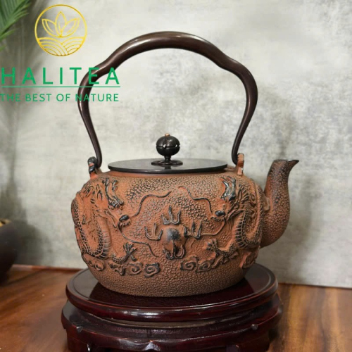 Ấm Gang Đúc Song Long Tranh Châu 1.3L - Ấm Đun Trà Gang Cao Cấp