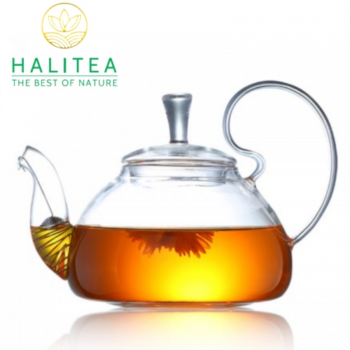 Ấm Thủy Tinh Pha Trà Hoa Quai Cong Cao Cấp 600ml