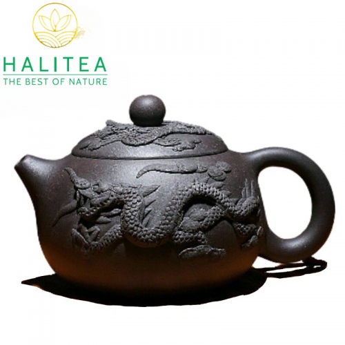 Ấm Tử Sa Dáng Tây Thi Họa Tiết Rồng Đắp Nổi, Có Chứng Thư 280ml