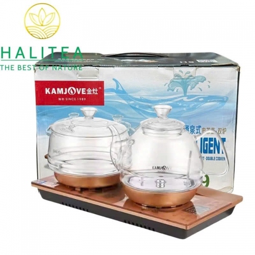 Bếp Điện Đôi KAMJOVE H9 Cấp Nước Từ Đáy Bộ Ấm Thủy Tinh Cao Cấp – Hộp Quà Tặng
