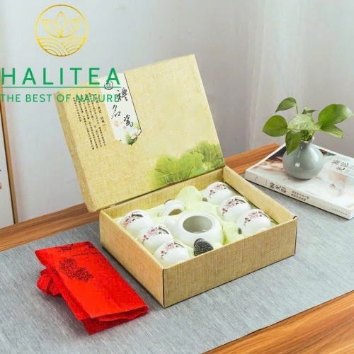Bộ Ấm Trà Kiểu Nhật Sứ Trắng Họa Tiết Hoa Sen Trang Nhã BAS200