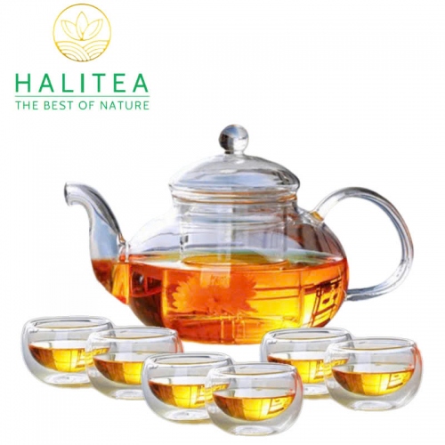 Bộ Ấm Trà Lõi Lọc Thuỷ Tinh Chén 2 Lớp Đế Nến Tròn 600ml