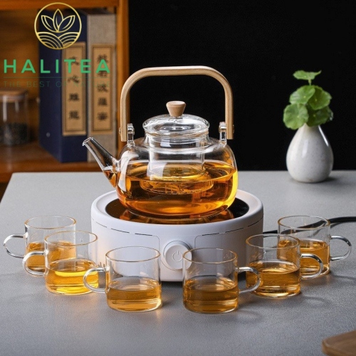 Bộ Ấm Trà Thủy Tinh Quai Tre 06 Tách 900ml