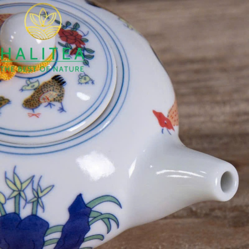 Bộ Pha Trà Sứ Thời Thành Hóa Đại Minh Đấu Thái Gà - Hộp Quà Tặng