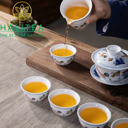 Bộ Pha Trà Sứ Thời Thành Hóa Đại Minh Đấu Thái Gà - Hộp Quà Tặng
