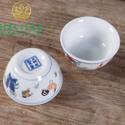 Bộ Pha Trà Sứ Thời Thành Hóa Đại Minh Đấu Thái Gà - Hộp Quà Tặng