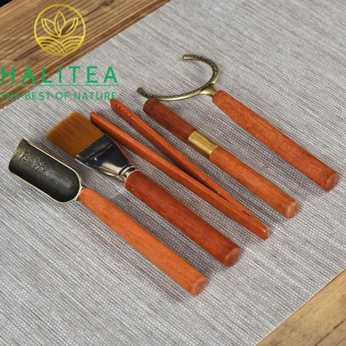 Bộ Trà Đạo Lục Quân Tử Gỗ Hoa Lê 6 Món – Dụng Cụ Pha Trà Công Phu