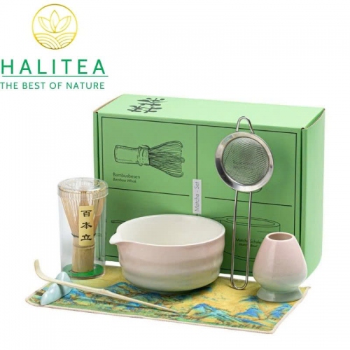 Bộ Trà Đạo Matcha Nhật Bản - 7 Món (Hộp Xanh, Có Vòi)