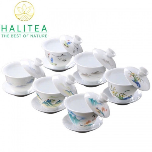 Chén Khải Sứ Đức Hoá Nắp Gạt Nghiêng 20 Mẫu Hoa Văn Tinh Xảo 190ml