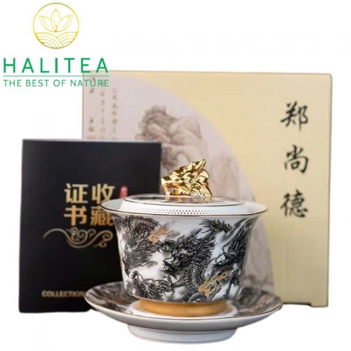 Chén Khải Sứ Đức Hoá Phúc Kiến Cửu Long Tranh Châu Hộp Quà Tặng