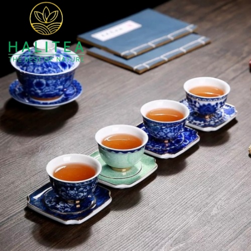 Chén Trà Sứ Cảnh Đức Trắng Xanh Thấu Quang Cao Cấp 55ml