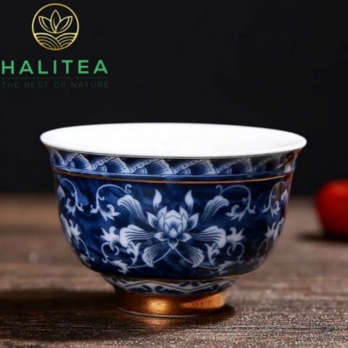 Chén Trà Sứ Cảnh Đức Trắng Xanh Thấu Quang Cao Cấp 55ml