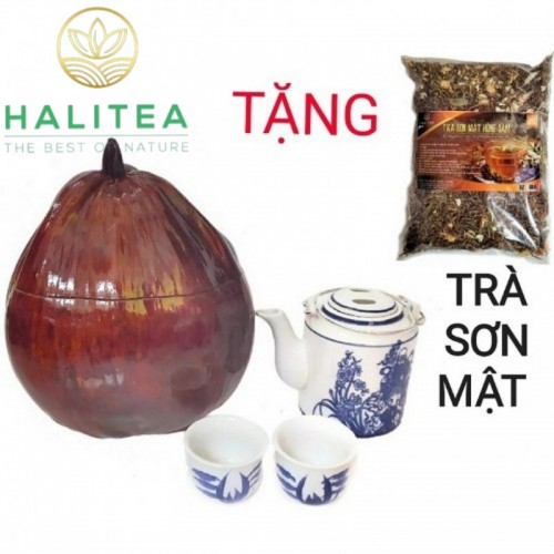 Combo Bộ Ấm Tích 400ml + 2 Chén + Trái Dừa Ủ Trà + Trà Sơn Mật Hồng Sâm 200Gr
