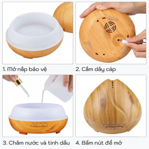 Máy Khuếch Tán Tinh Dầu Búp Sen 550ml + Tặng Chai Tinh Dầu 10ml