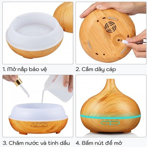 Máy Khuếch Tán Tinh Dầu Trái Bí Cao 550ml + Tặng Chai Tinh Dầu 10ml