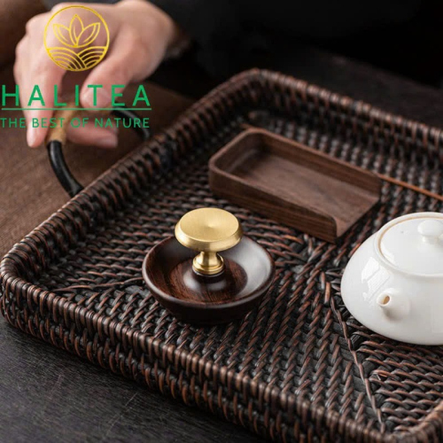 Giá Đỡ Nắp Ấm Gỗ Mun Kết Hợp Đồng – Phụ Kiện Trà Đạo Cao Cấp Cho Ấm Tử Sa & Gaiwan