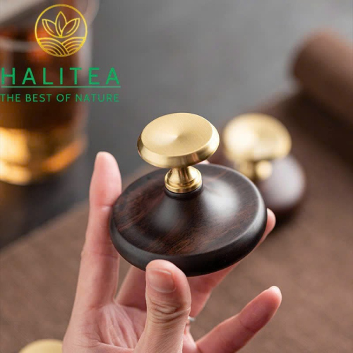 Giá Đỡ Nắp Ấm Gỗ Mun Kết Hợp Đồng – Phụ Kiện Trà Đạo Cao Cấp Cho Ấm Tử Sa & Gaiwan