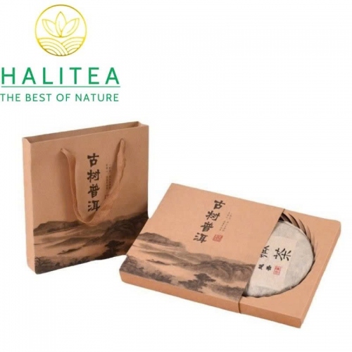 Hộp Đựng Trà Phổ Nhĩ Giấy Kraft – Thiết Kế Ngăn Kéo & Túi Xách Kèm Theo (357g)