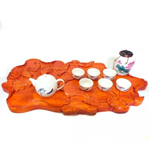 Khay Trà Gỗ Hương Tự Nhiên Nguyên Tấm KT 63, 32, 3,5 cm Hoa Sang Trọng