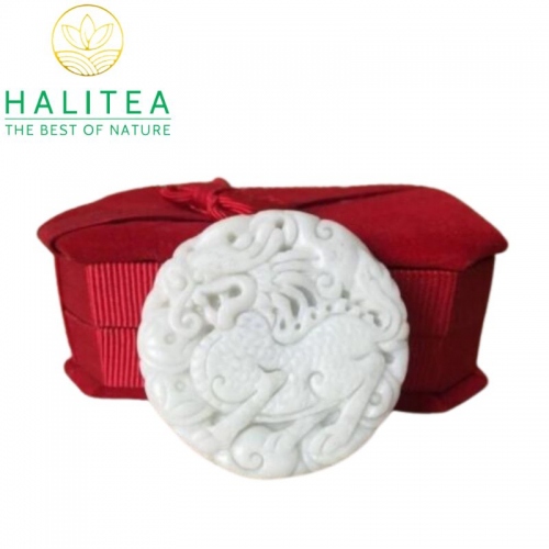 Mặt Dây Chuyền Kỳ Lân Đá Ngọc Lam Điền Lantian Jade Tự Nhiên 48mm