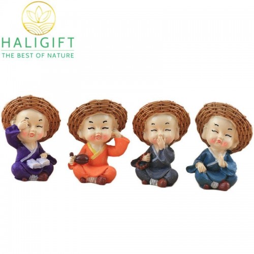 Set 4 Tượng Chú Tiểu Tứ Không Đội Nón