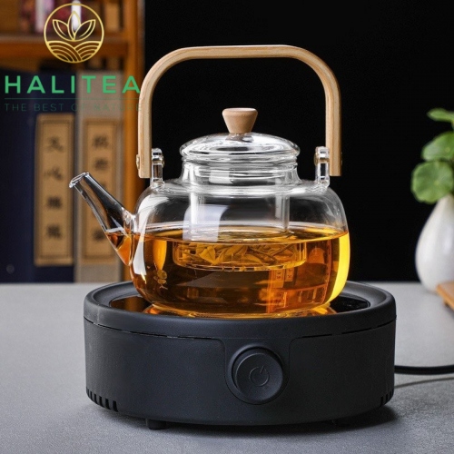 Set Bộ Bếp Điện Ấm Thủy Tinh Quai Tre 900ml