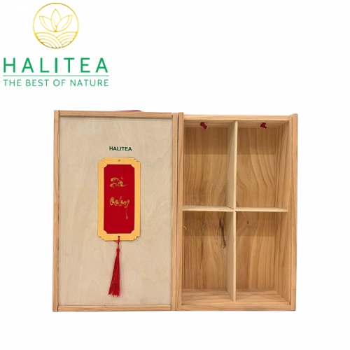Set Quà Tặng Hộp Gỗ - 10 Loại Trà Ô Long HALITEA Cao Cấp 01 Hộp/04 lon