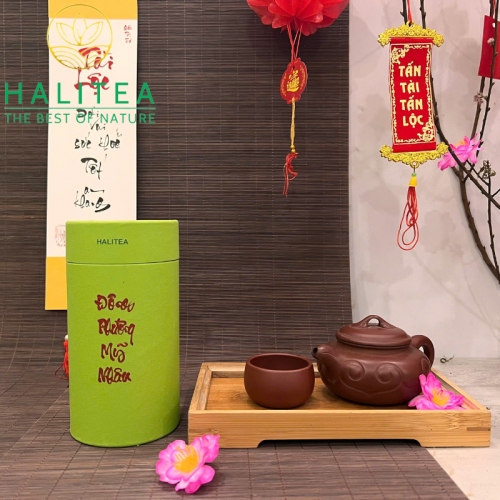 Set Quà Tặng Hộp Gỗ - 10 Loại Trà Ô Long HALITEA Cao Cấp 01 Hộp/04 lon