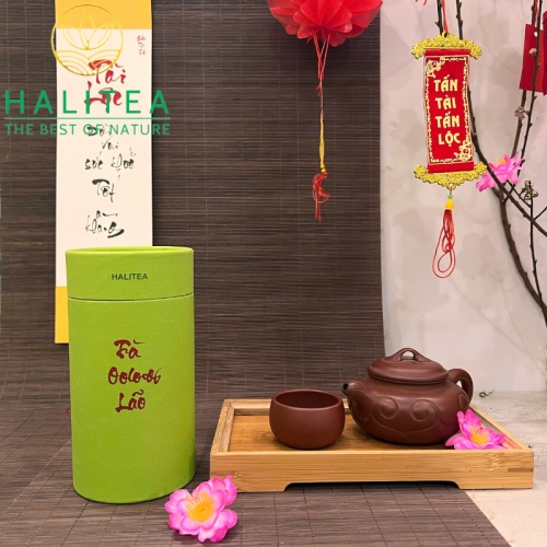 Set Quà Tặng Hộp Gỗ - 10 Loại Trà Ô Long HALITEA Cao Cấp 01 Hộp/04 lon