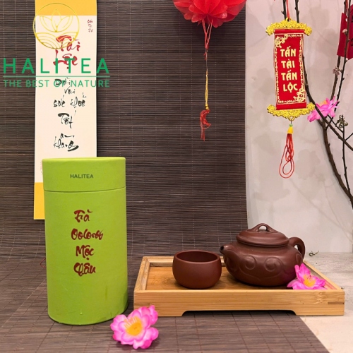 Set Quà Tặng Hộp Gỗ - 10 Loại Trà Ô Long HALITEA Cao Cấp 01 Hộp/04 lon