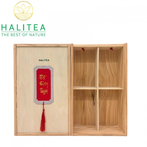 Set Quà Tặng Hộp Gỗ 10 Loại Trà Shan Tuyết Cổ Thụ HALITEA 01 Hộp/04 lon