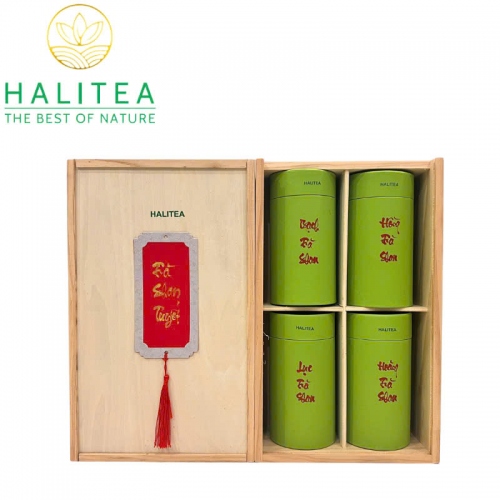 Set Quà Tặng Hộp Gỗ 10 Loại Trà Shan Tuyết Cổ Thụ HALITEA 01 Hộp/04 lon