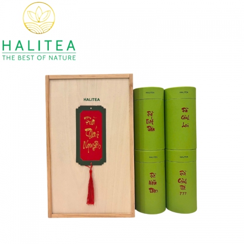 Set Quà Tặng Hộp Gỗ 10 Loại Trà Tân Cương Thái Nguyên HALITEA Hảo Hạng