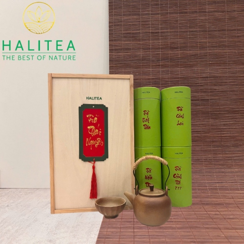 Set Quà Tặng Hộp Gỗ 10 Loại Trà Tân Cương Thái Nguyên HALITEA Hảo Hạng