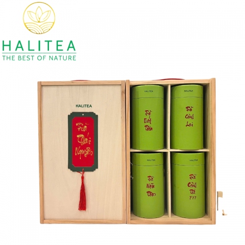 Set Quà Tặng Hộp Gỗ 10 Loại Trà Tân Cương Thái Nguyên HALITEA Hảo Hạng