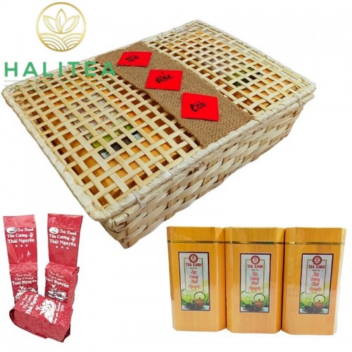 Set Quà Tặng Trà Móc Câu Cao Cấp HALITEA Hộp Tre Đan 600gr