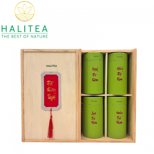 Set Quà Tặng Trà Shan Tuyết Cổ Thụ Hộp Gỗ Cao Cấp