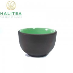 Chén Trà Đất Bát Tràng Màu Đen Tráng Men Xanh 40ml