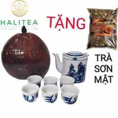 Bộ Ấm Tích 800ml + 6 Chén + Trái Dừa Ủ + Trà Sơn Mật Hồng Sâm...