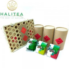 Set Quà Tặng 03 Loại Trà Oolong Hộp Tre Đan Lon Giấy 300gr