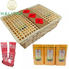 Set Quà Tặng Trà Móc Câu Cao Cấp HALITEA Hộp Tre Đan 600gr