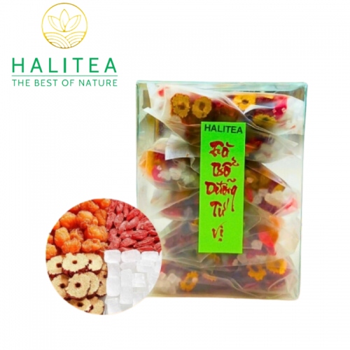 Trà Bổ Dưỡng Tứ Vị Hộp Kiếng 100gr/ Hộp /10 Gói/ 4 Vị