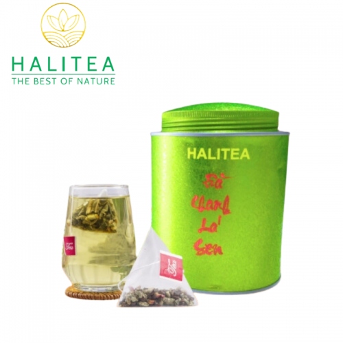 Trà Chanh Lá Sen HALITEA Túi Tam Giác Hộp Thiếc 250g/ hộp/ 50 gói