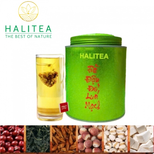 Trà Đậu Đỏ Lúa Mạch HALITEA Túi Tam Giác Hộp Thiếc 300g/ hộp/ 50 Túi