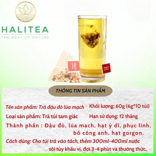 Trà Đậu Đỏ Lúa Mạch HALITEA Túi Tam Giác Hộp Thiếc 60gr/ hộp/10 túi