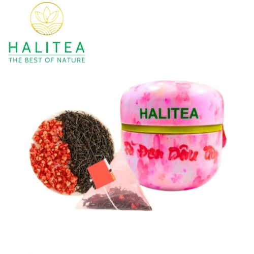 Trà Đen Dâu Tây HALITEA Túi Tam Giác Hộp Thiếc 30gr/ hộp/10 túi