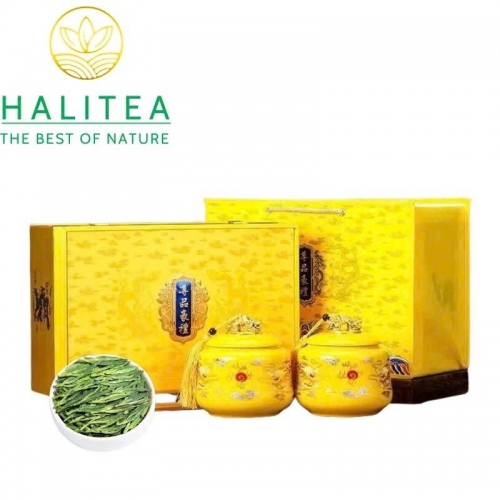 Trà Long Tĩnh (Longjing Tea) Minh Tiền 2025 – Hộp Quà Vàng Hoàng Kim 500g