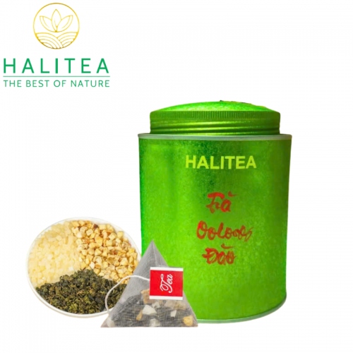 Trà Ô Long Đào HALITEA Túi Tam Giác Hộp Thiếc 175g/ hộp/ 50 Túi